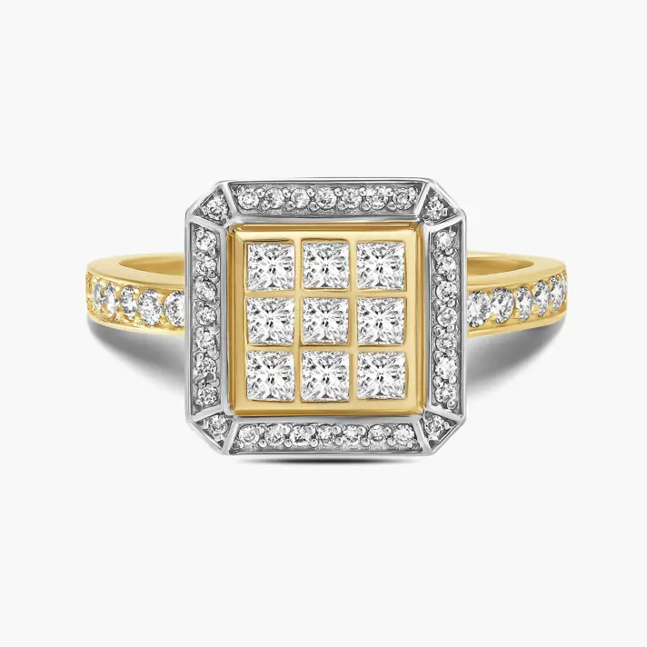 טבעת זהב משובצת יהלומי פרינסס יוקרתיים