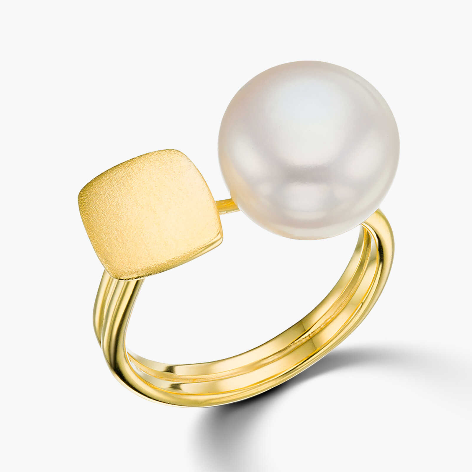 טבעת זהב פתוחה משובצת פנינה