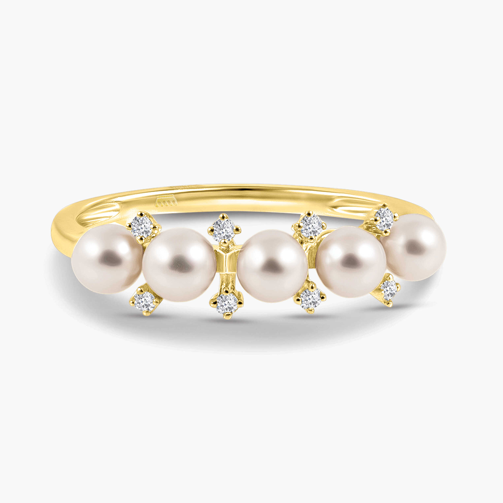 טבעת זהב 14K עם פנינים טבעיות ויהלומים