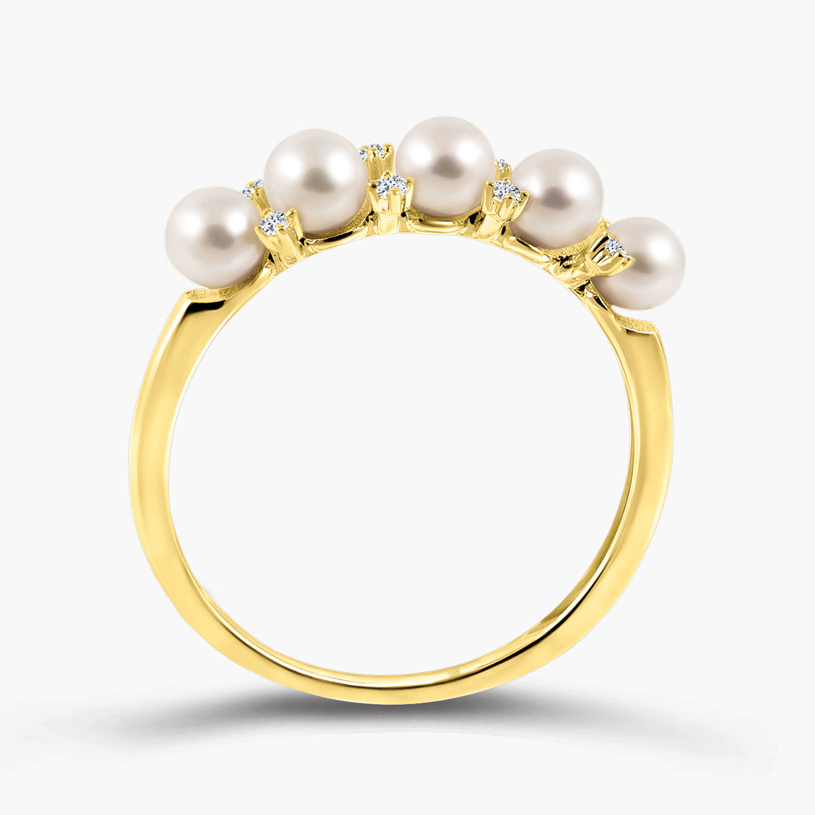 טבעת זהב 14K עם פנינים טבעיות ויהלומים