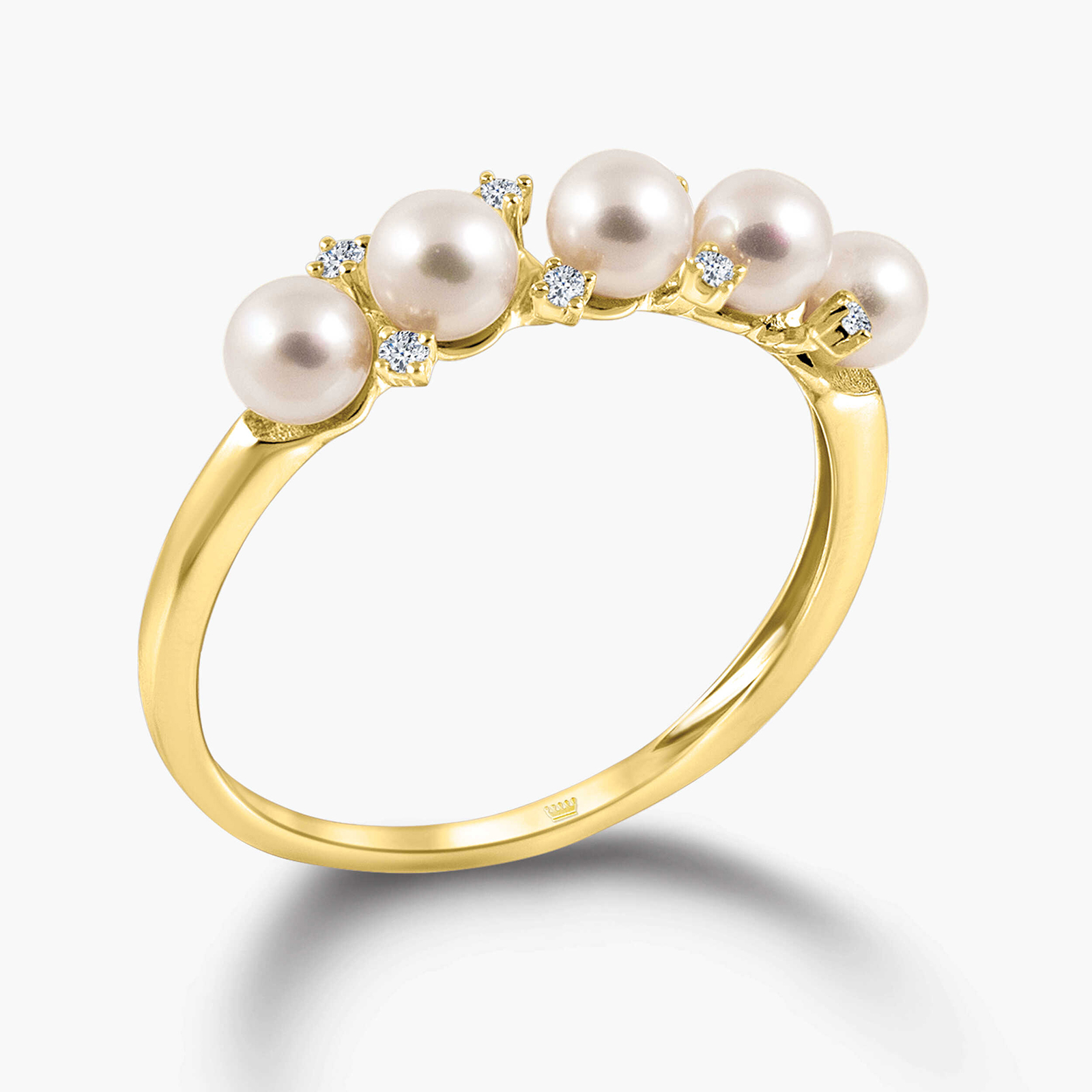 טבעת זהב 14K עם פנינים טבעיות ויהלומים