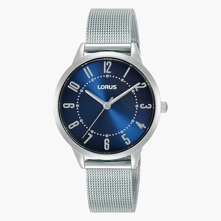 שעון LORUS כסוף עם לוח כחול לנשים