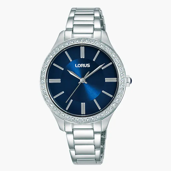 שעון LORUS לנשים עם אבני חן ולוח כחול
