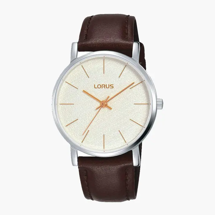 שעון lorus  לוח קרמי בעיבוד מחוספס ורצועת עור