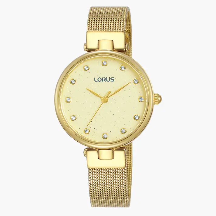 שעון lorus לנשים עם לוח מוזהב עם נצנצים