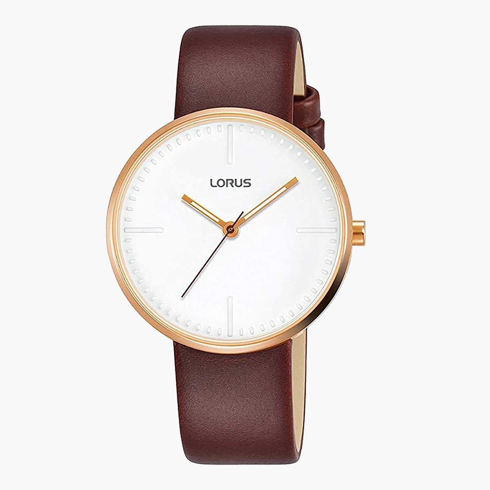 שעון lorus לוח לבן ורצועה חומה