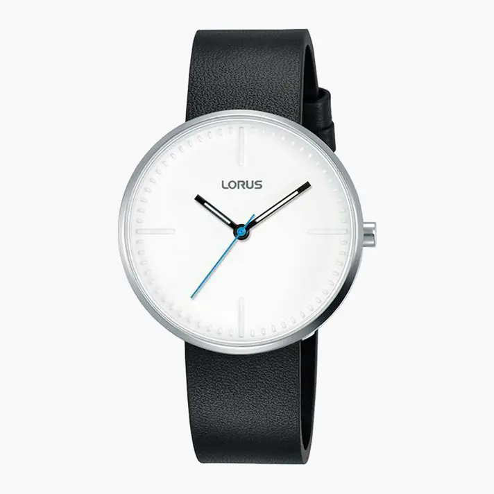 שעון lorus לוח לבן ורצועה שחורה
