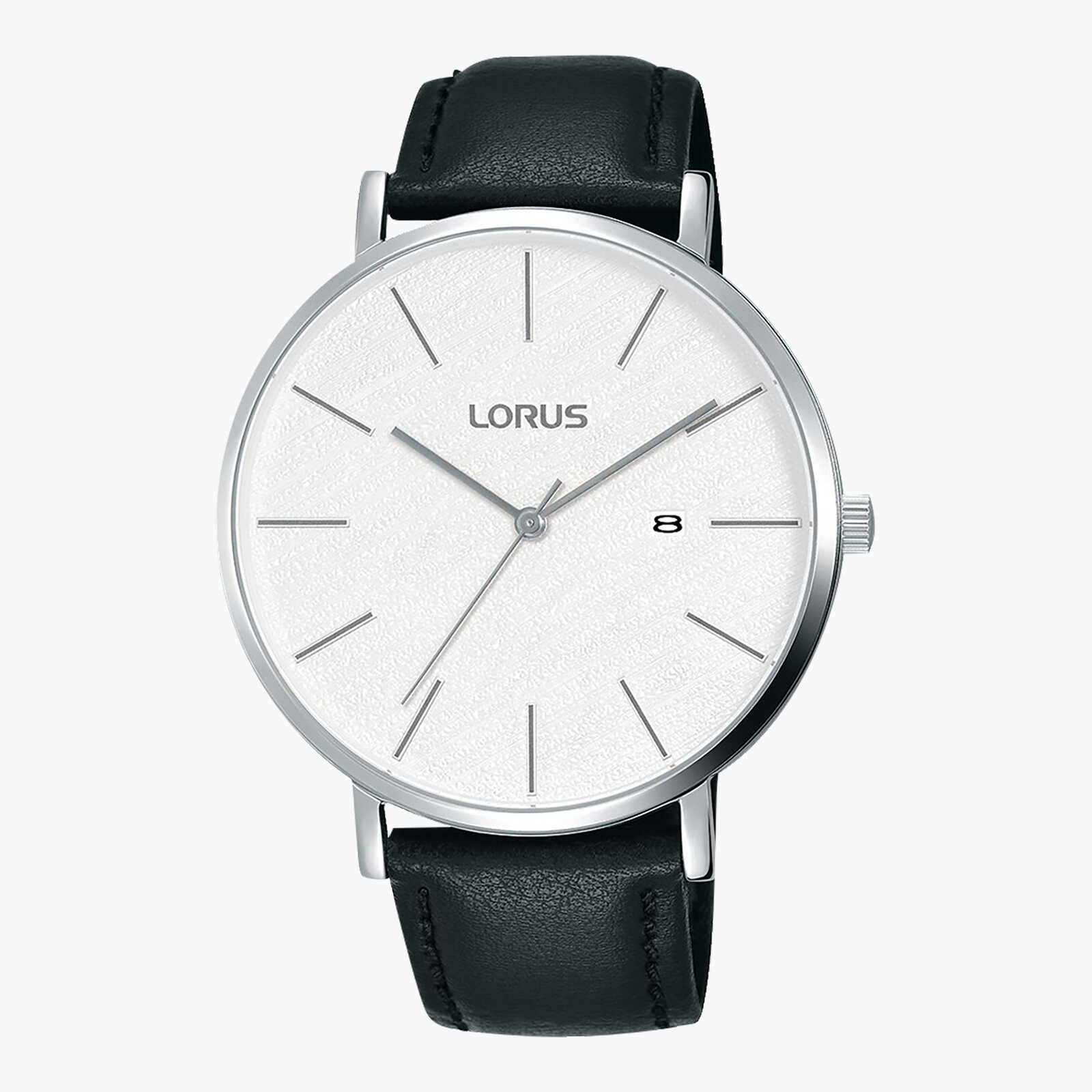 שעון lorus עם לוח לבן בגימור מחוספס ורצועת עור