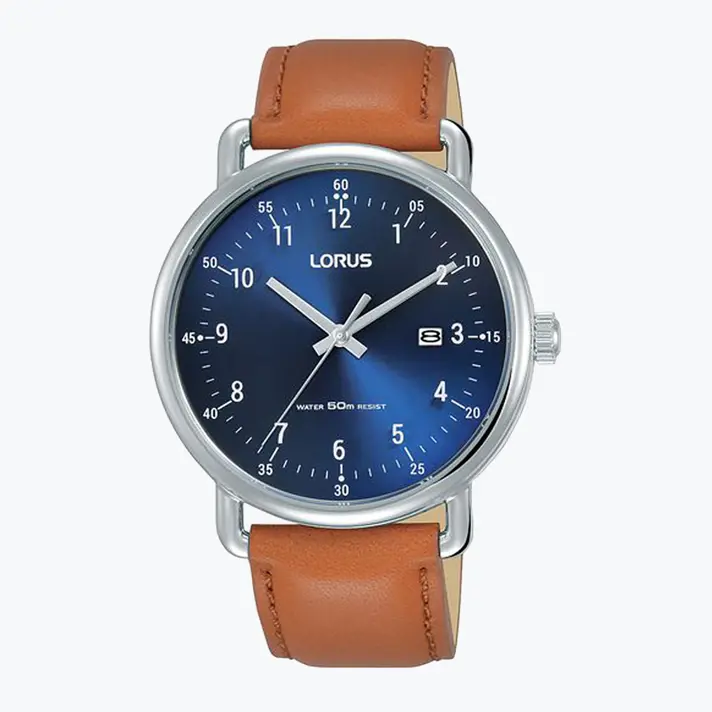 שעון lorus לוח כחול ורצועה חומה