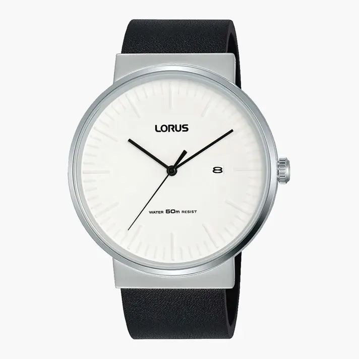 שעון lorus לוח לבן 43 מ"מ עם רצועת עור