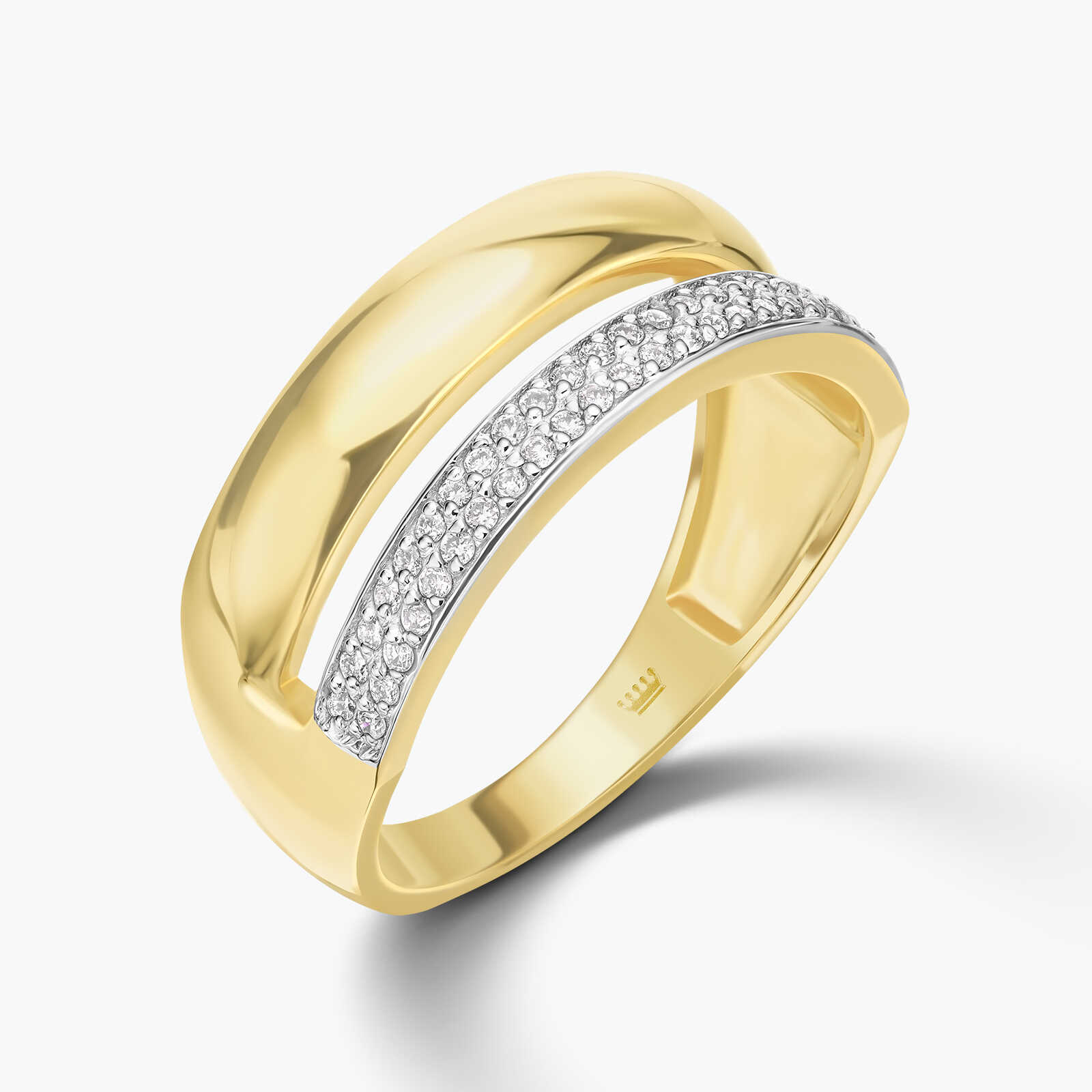 טבעת זהב עם שתי קשתות ובשיבוץ יהלומים