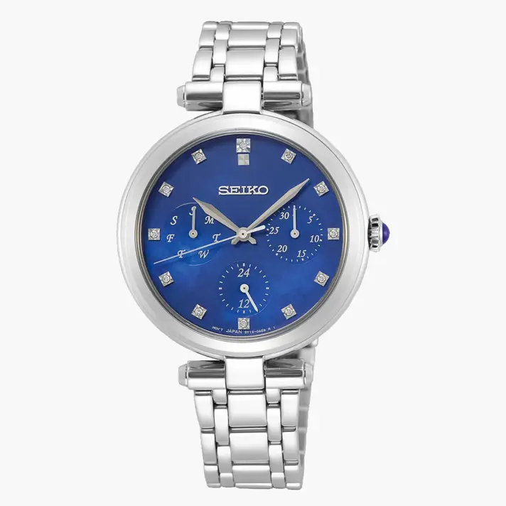 שעון SEIKO משובץ יהלומים עם לוח כחול