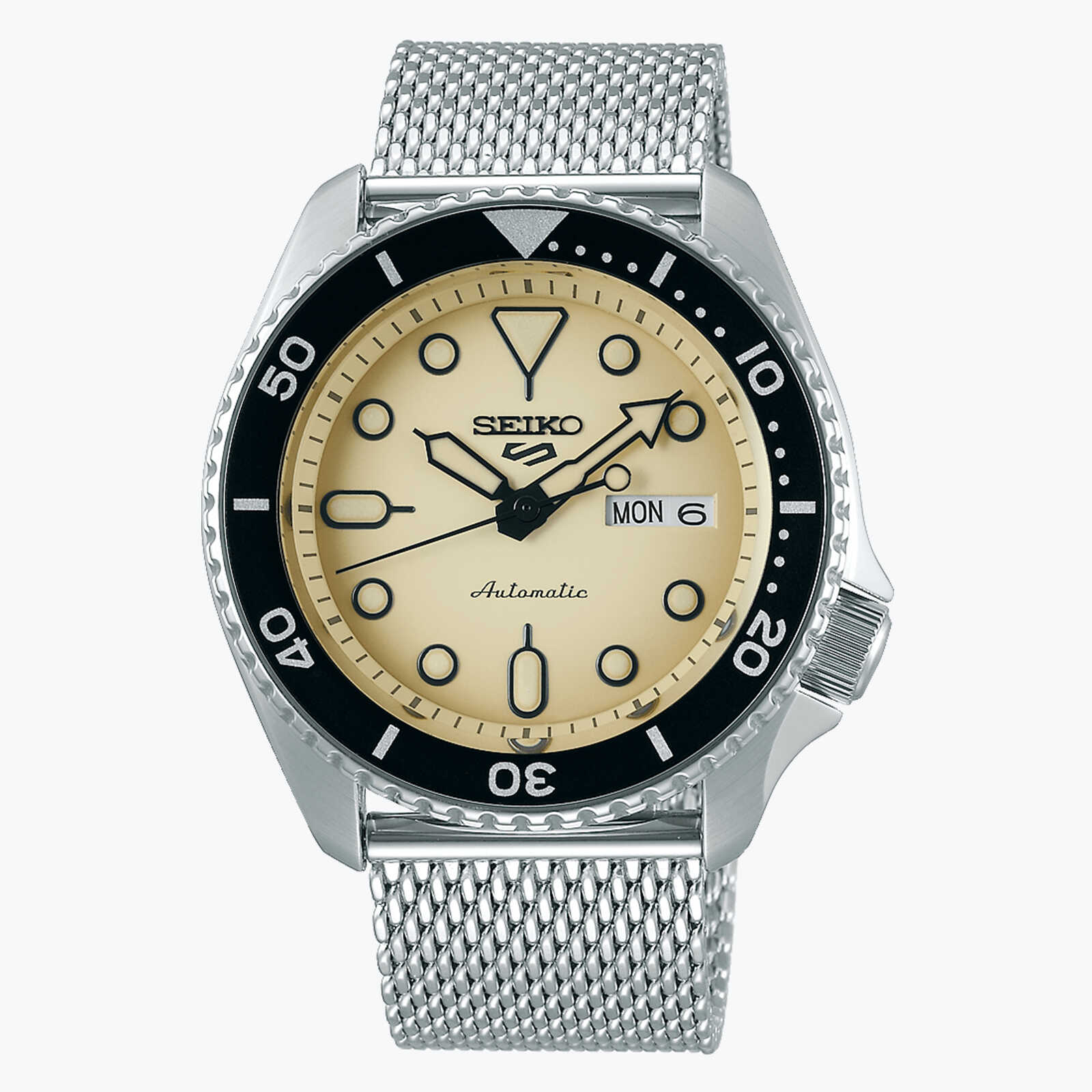 שעון SEIKO 5 SPORT עם לוח קרם וצמיד MESH אופנתי