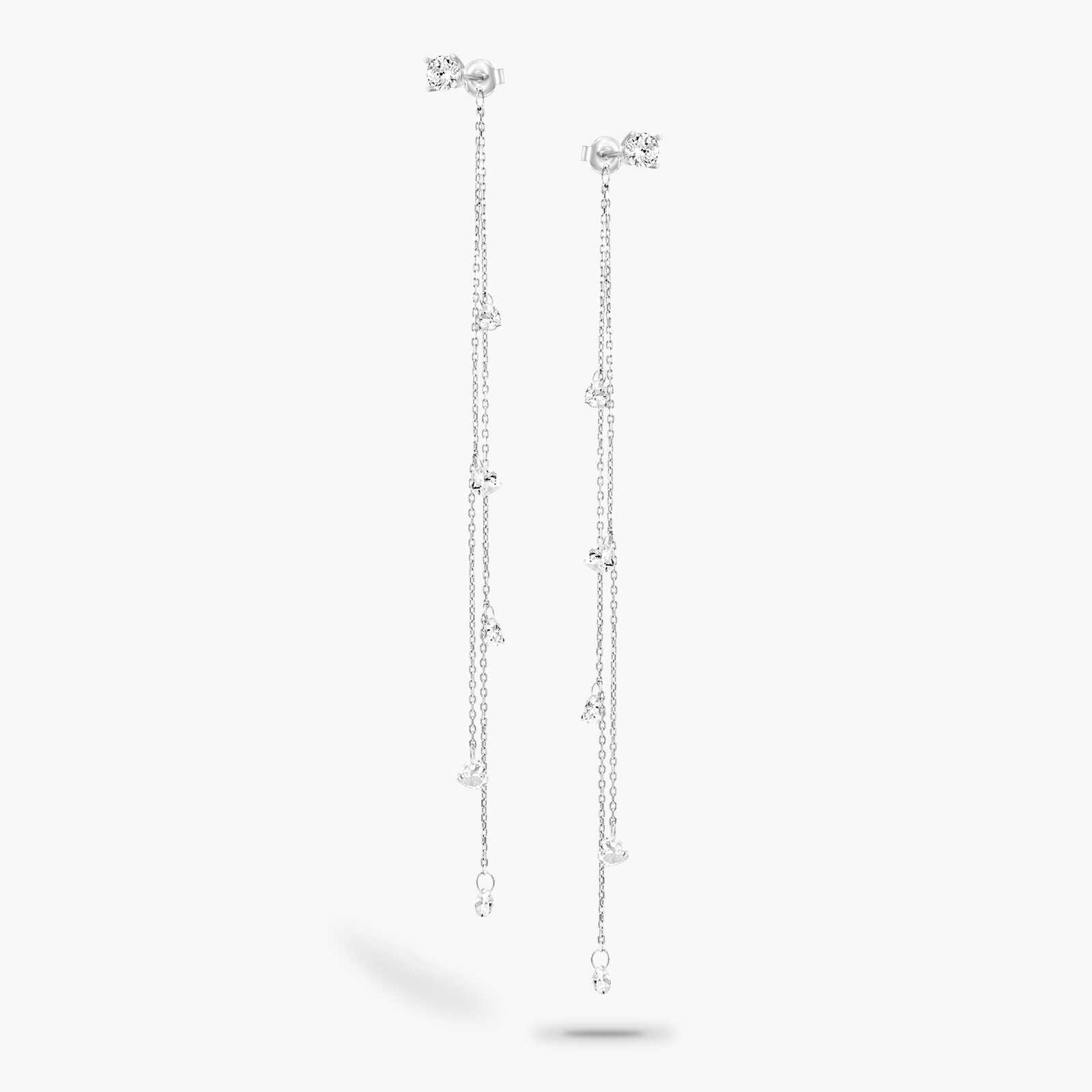 עגילי זהב אורך 11 ס"מ עם זרקוני לב