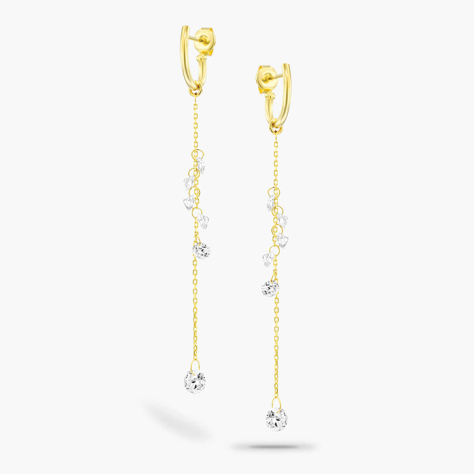 עגילי זהב אורך 7.5 ס"מ