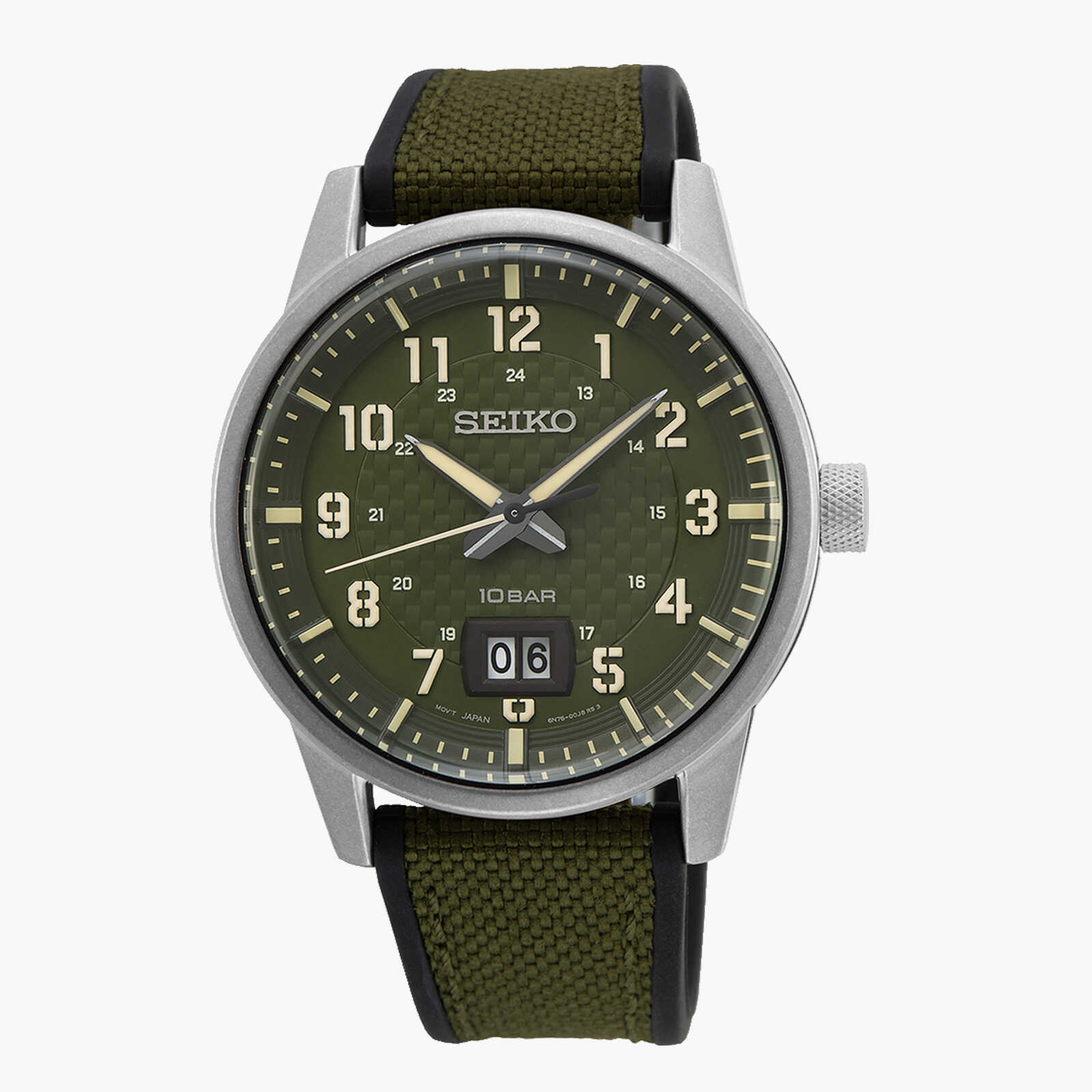 שעון SEIKO לוח ורצועת קנבס בצבע חאקי