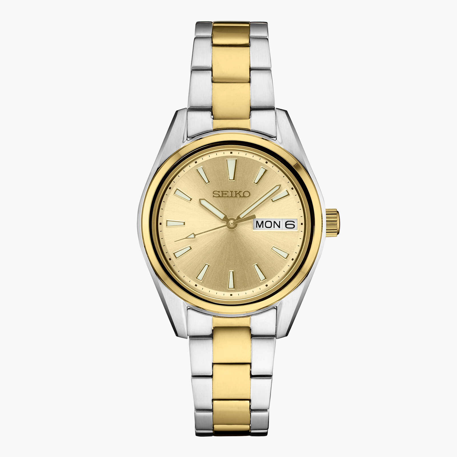 שעון SEIKO לנשים עם לוח מוזהב וצמיד מתכת