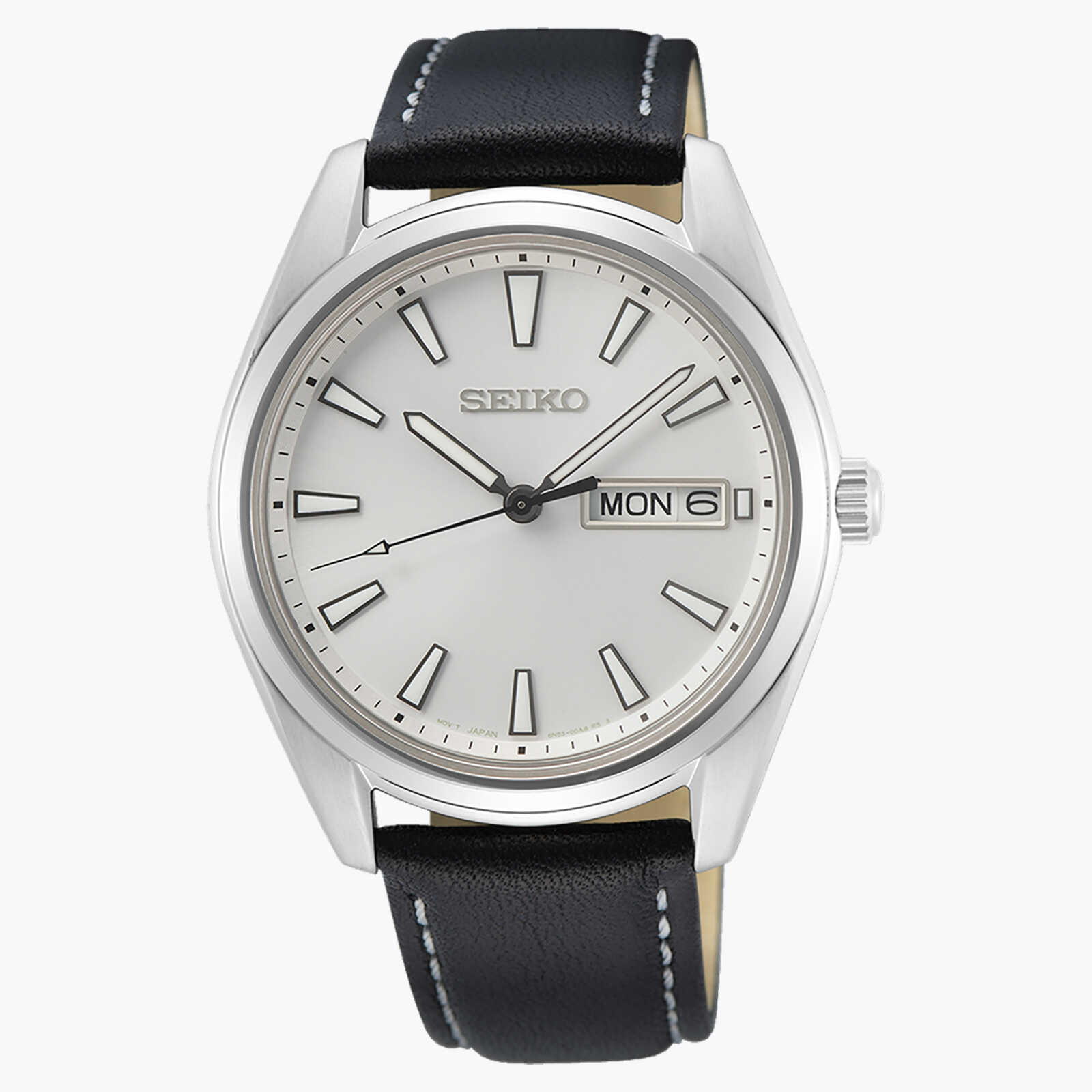 שעון SEIKO עם לוח כסוף זכוכית ספיר ותאריכון