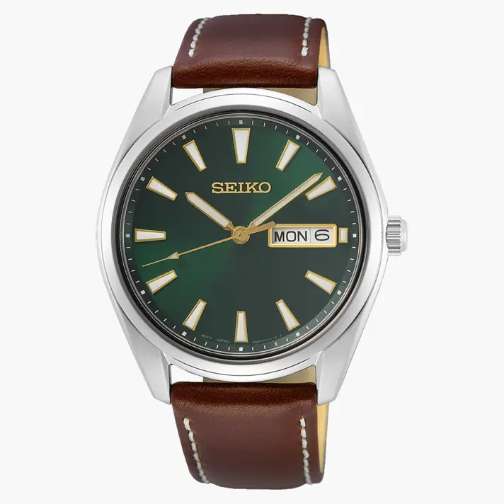 שעון SEIKO עם לוח ירוק זכוכית ספיר ותאריכון