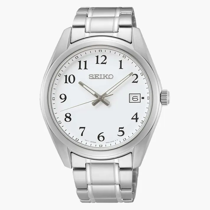 שעון SEIKO עם זכוכית ספיר תאריכון וצמיד מתכת