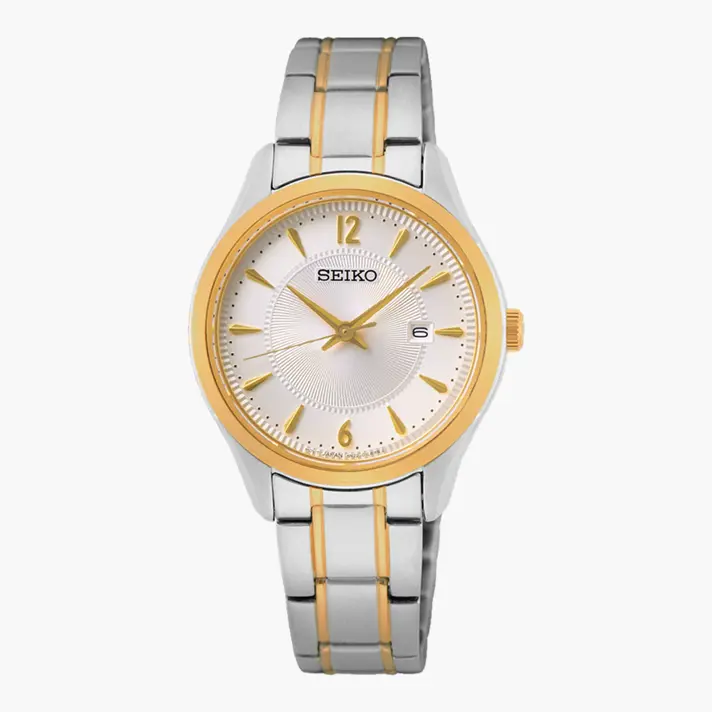 שעון SEIKO לנשים עם זכוכית ספיר תאריכון וצמיד מתכת