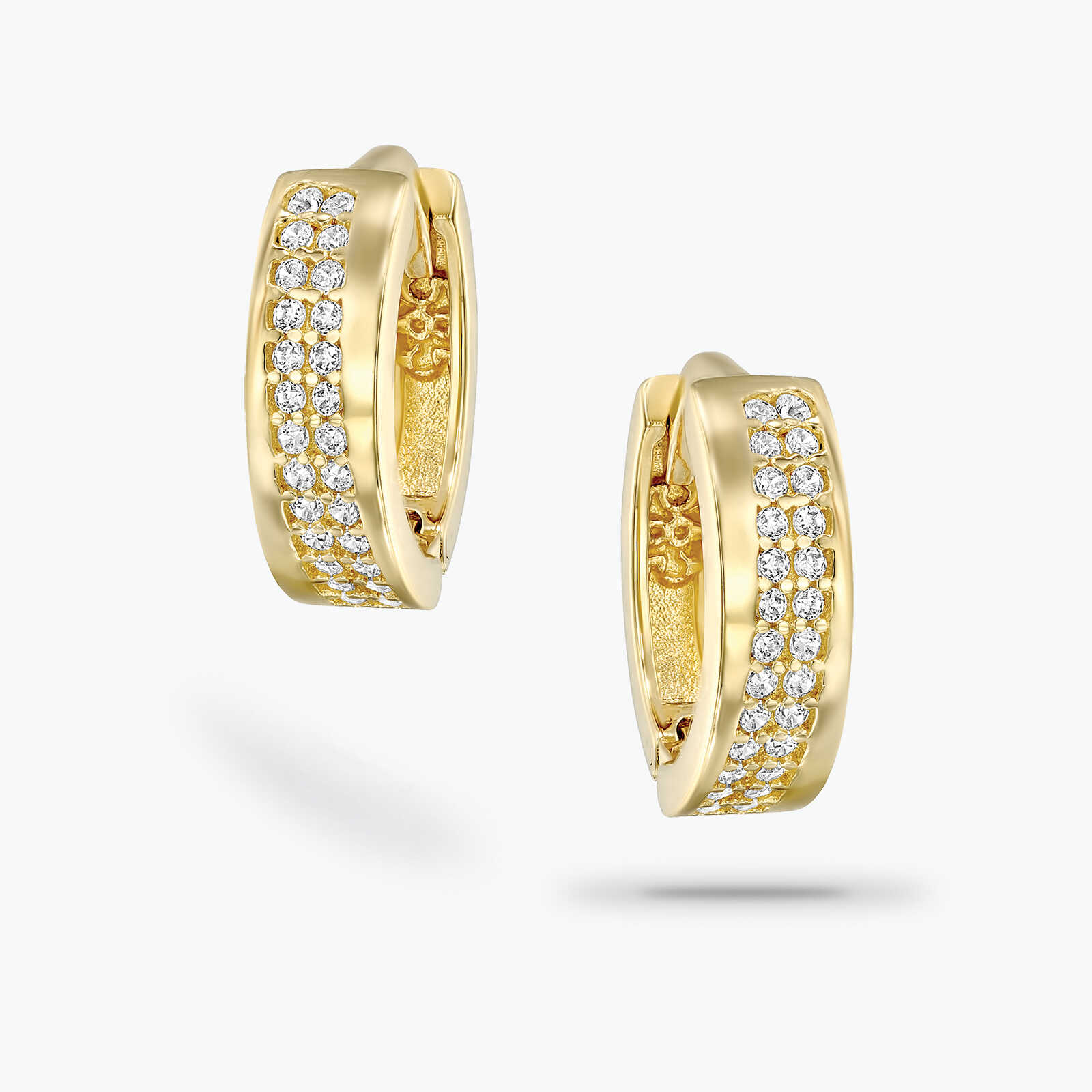 עגילי זהב חישוקיים משובצים זקרונים