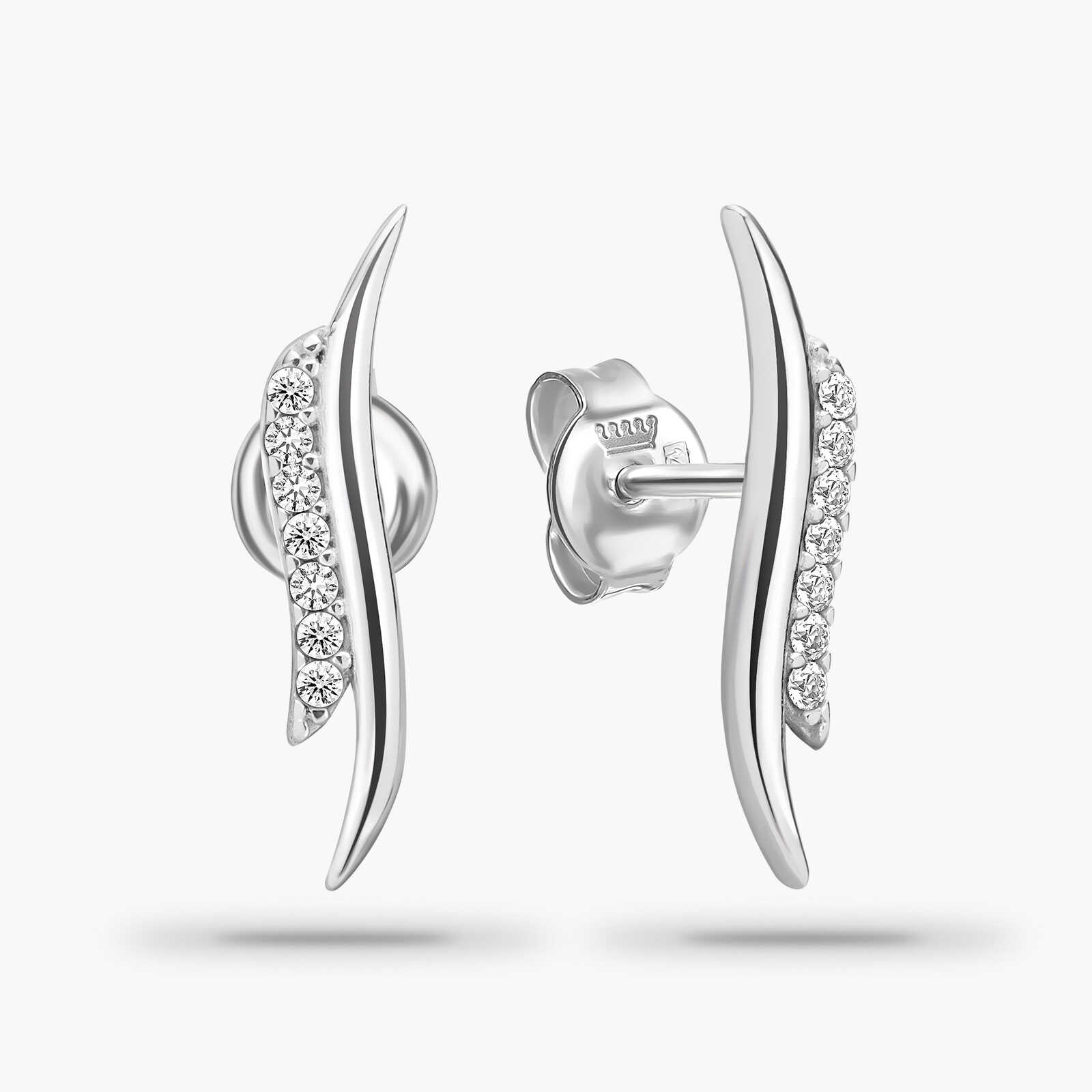 עגילי זהב גלי משובצי זירקונים