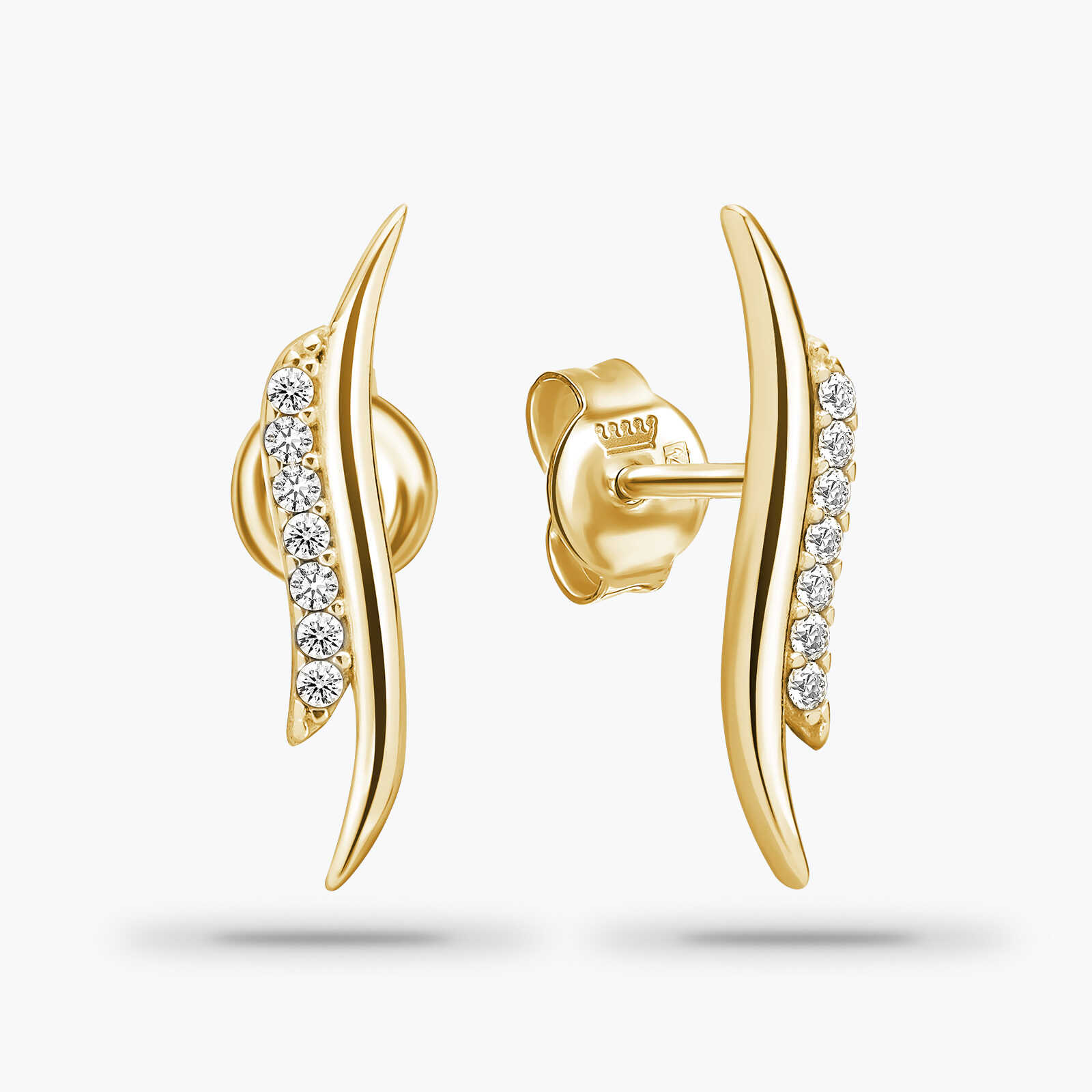 עגילי זהב גלי משובצי זירקונים