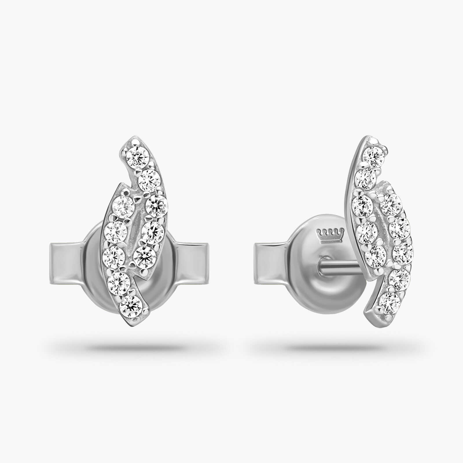 עגילי זהב גלי- משובצים זרקונים נוצצים