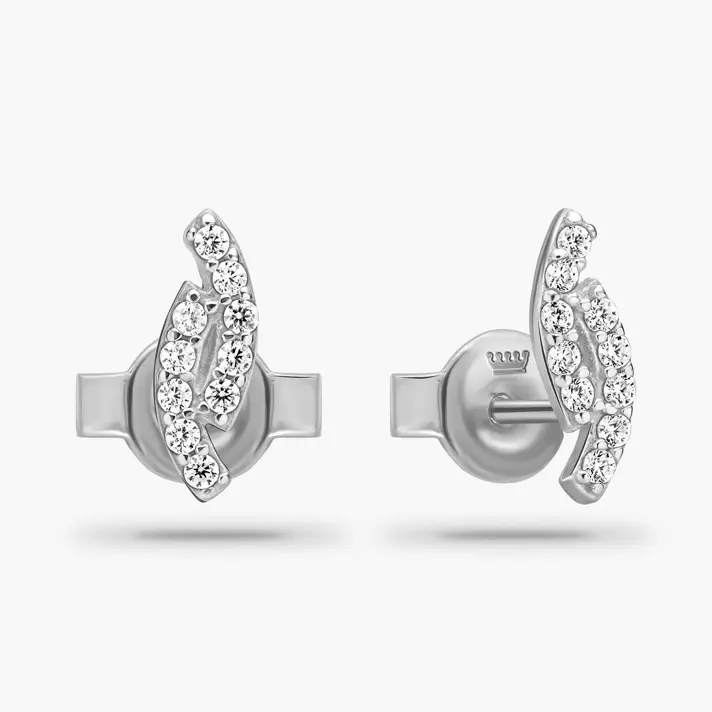 עגילי זהב גלי- משובצים זרקונים נוצצים