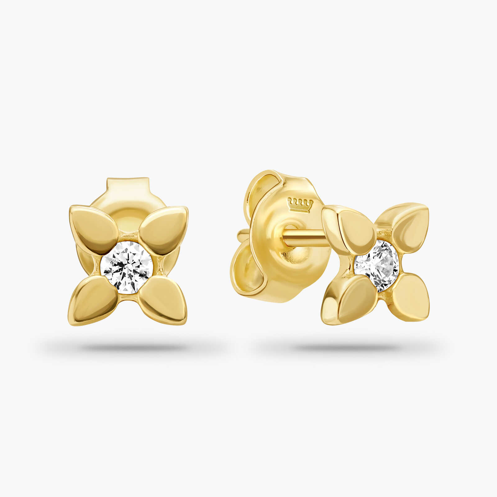 עגילי זהב LUCKY צמודי אוזן בצורת תלתן