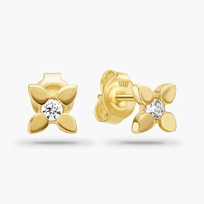 עגילי זהב LUCKY צמודי אוזן בצורת תלתן