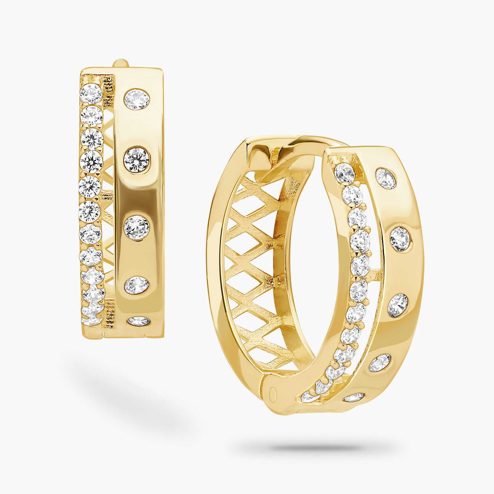 עגילי אנאבל- חישוק זהב משובץ זרקונים