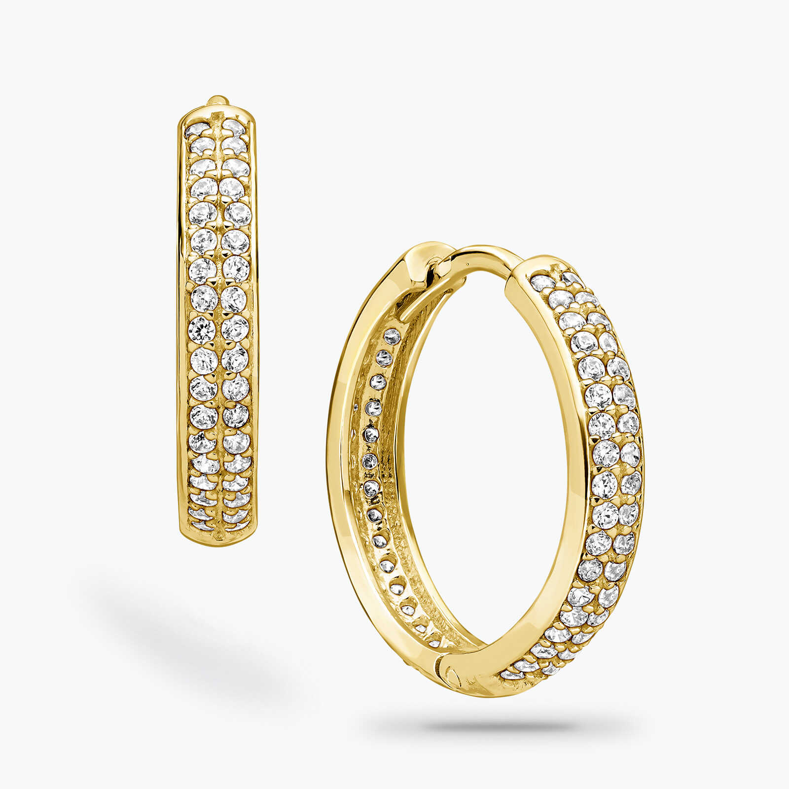 עגילי חישוק זהב שי-לי- משובצים זרקונים