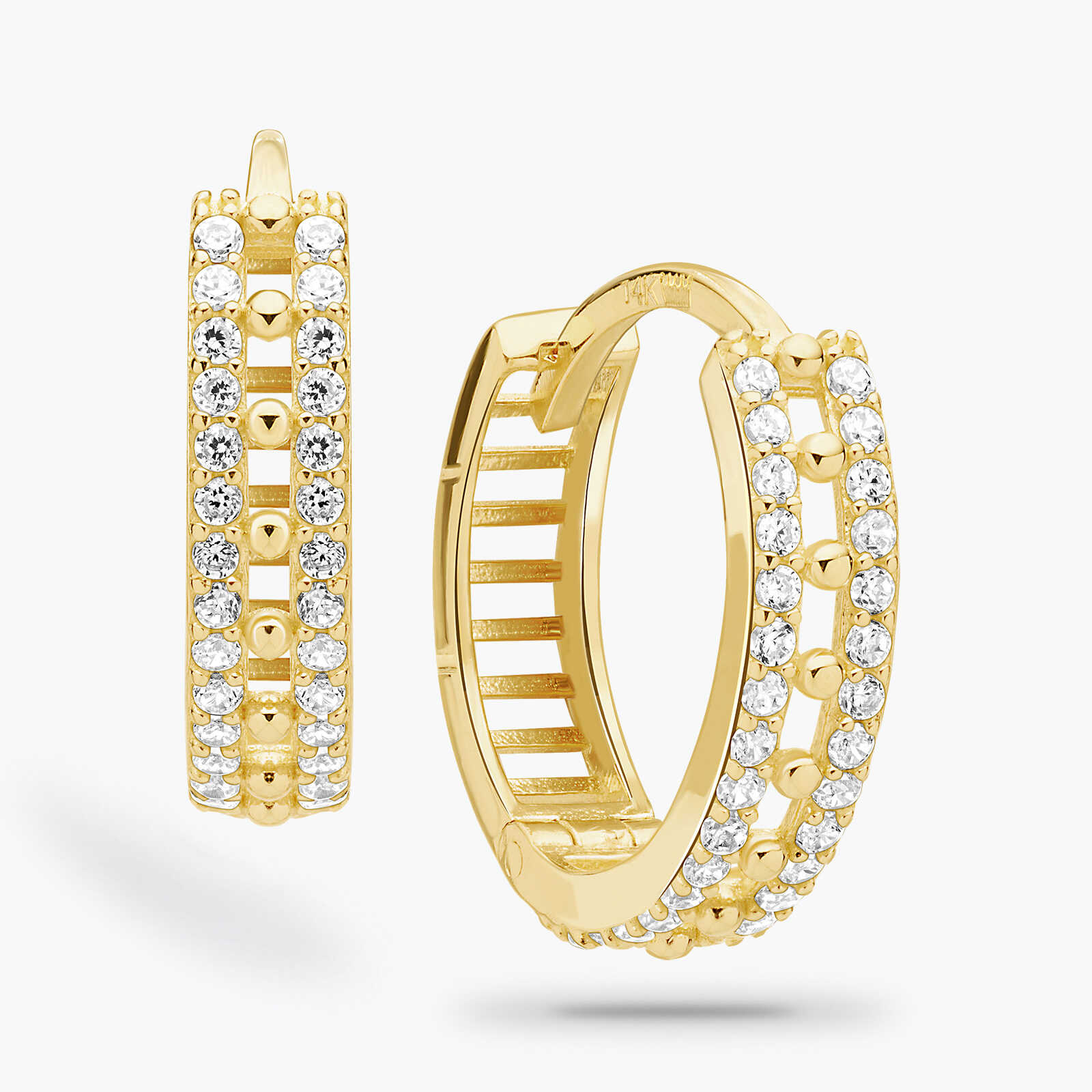 עגילי חישוק זהב דרו- משובצים זרקונים נוצצים