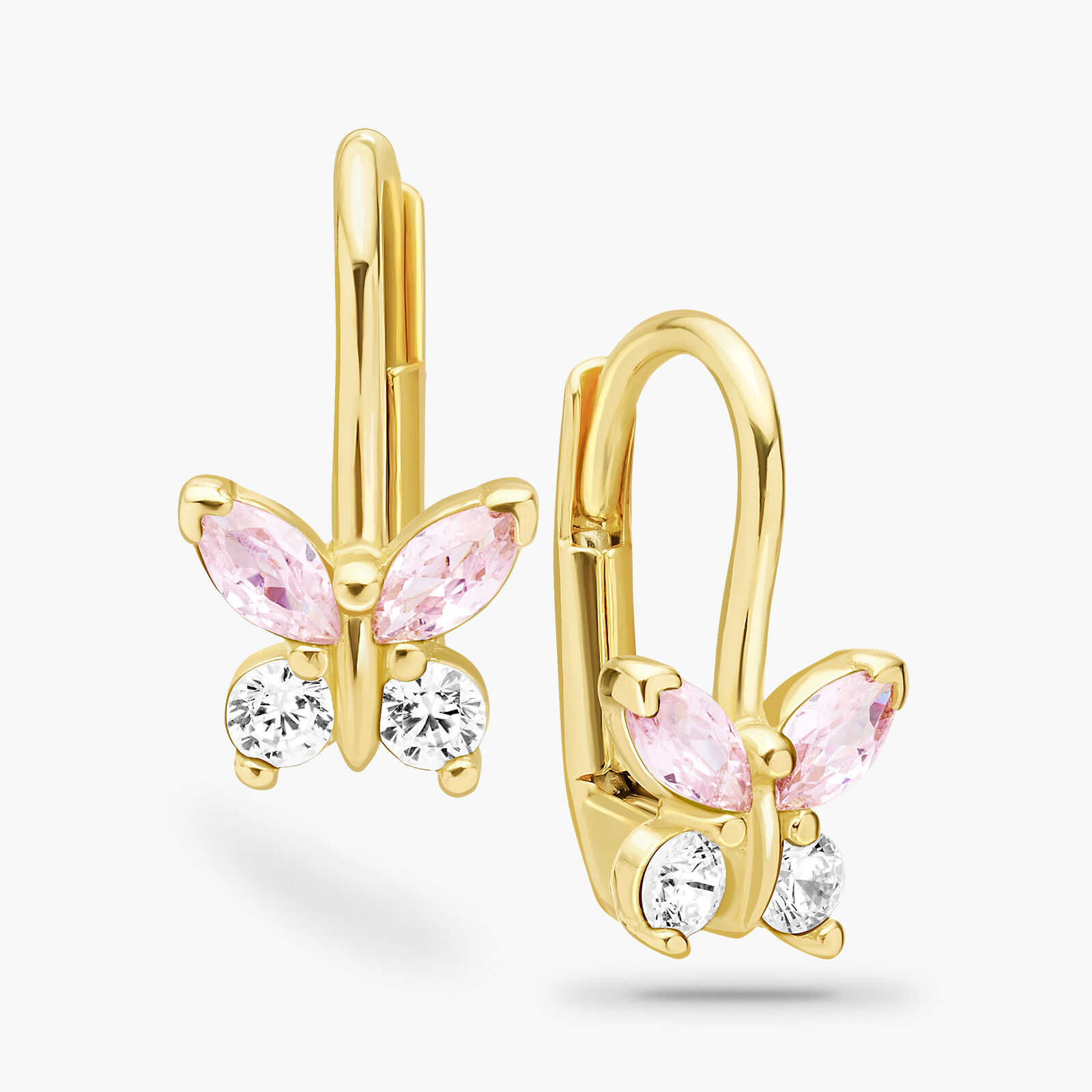 עגילי זהב רותם- בצורת פרפר משובץ זרקונים