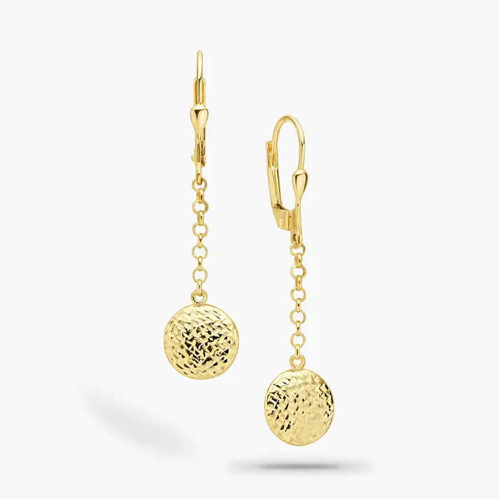 מיילי- עגילי זהב ארוכים עם סיומת עיגול