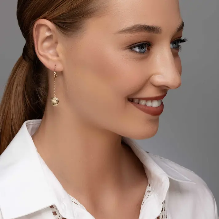 מיילי- עגילי זהב ארוכים עם סיומת עיגול