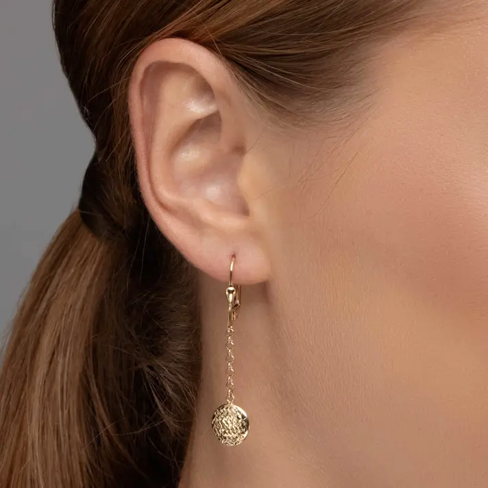 מיילי- עגילי זהב ארוכים עם סיומת עיגול