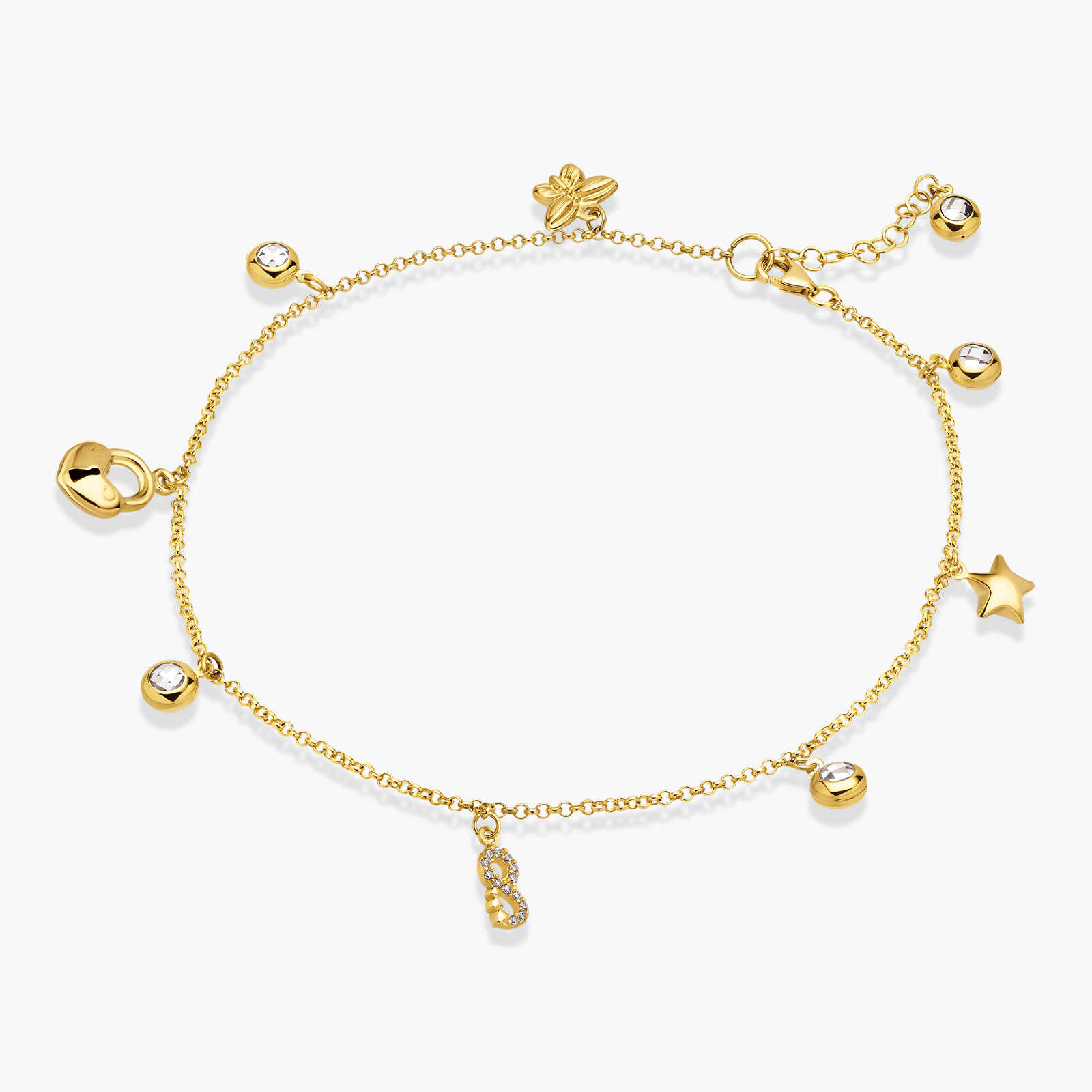 צמיד רגל איביזה עשוי זהב 14K ומשובץ צ'ארמים.