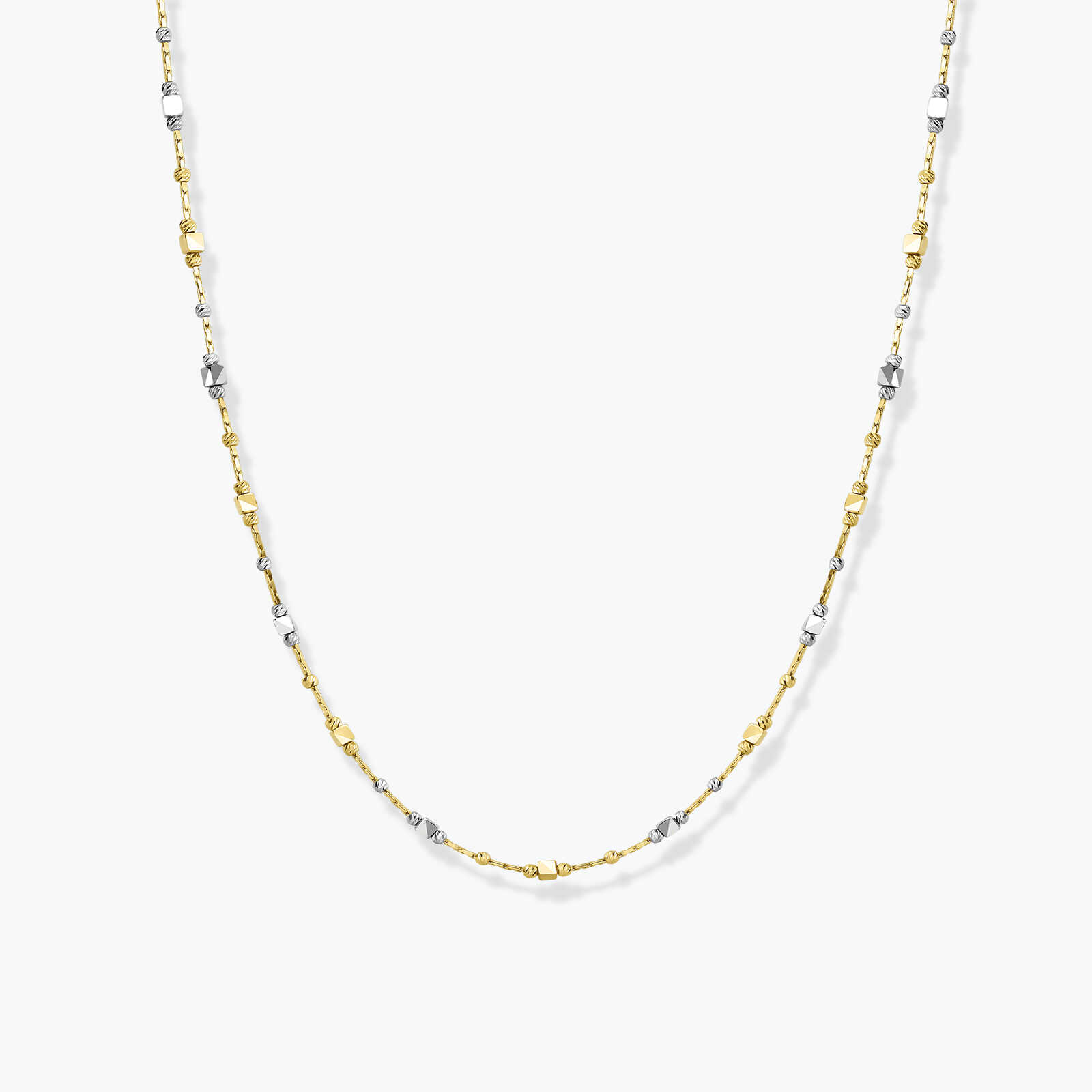 שרשרת זהב עם קוביות וכדורים בזהב צהוב ולבן