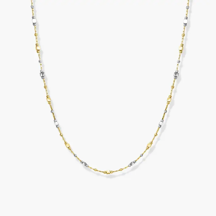 שרשרת זהב עם קוביות וכדורים בזהב צהוב ולבן