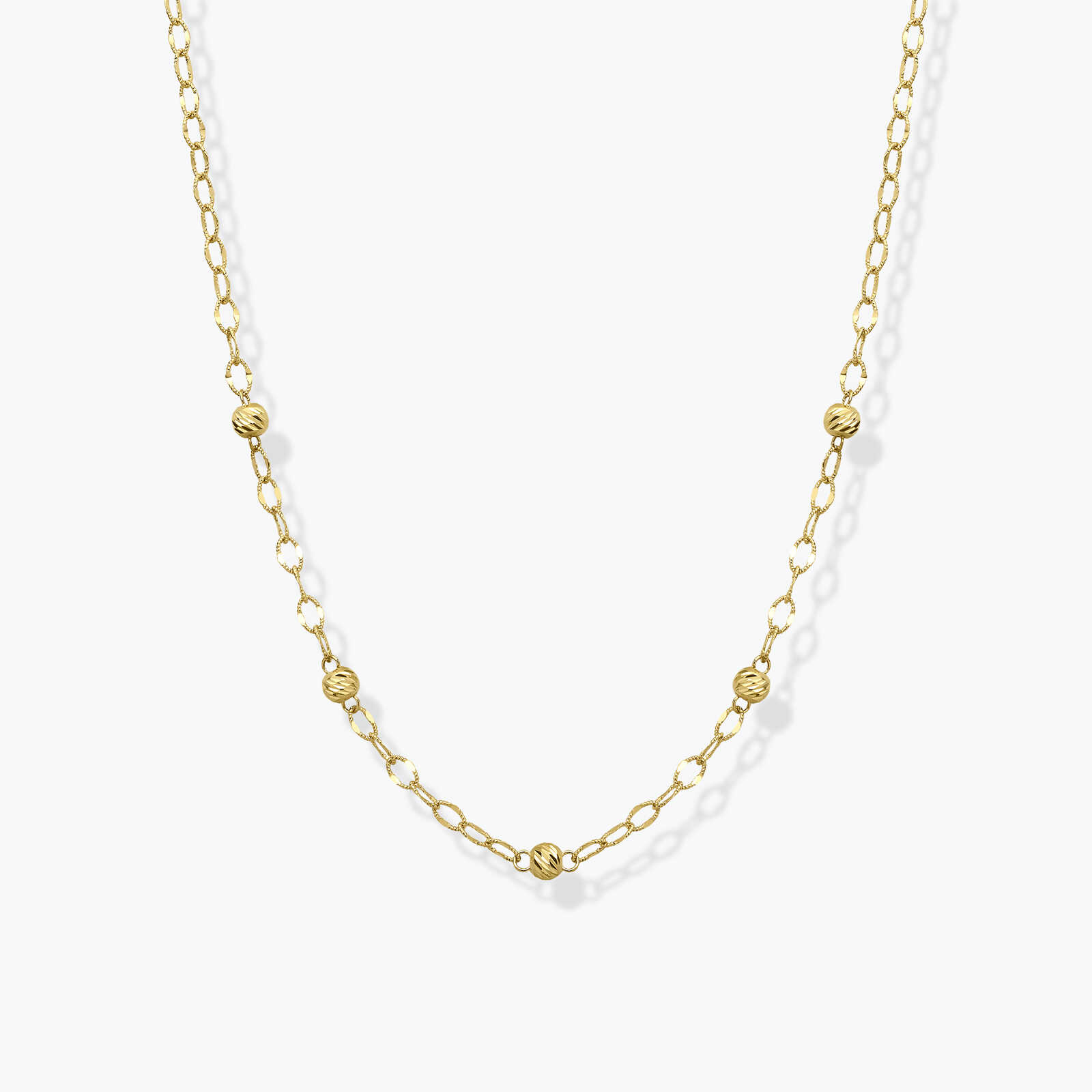 שרשרת חוליות זהב עם 5 כדוריות זהב