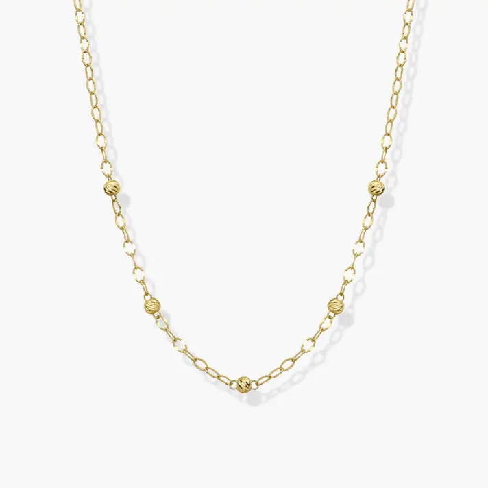 שרשרת חוליות זהב עם 5 כדוריות זהב