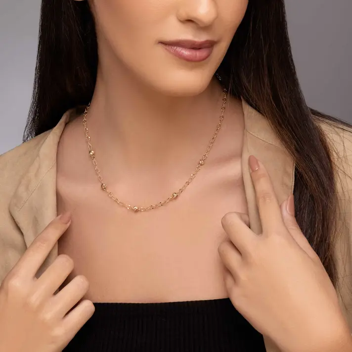 שרשרת חוליות זהב עם 5 כדוריות זהב