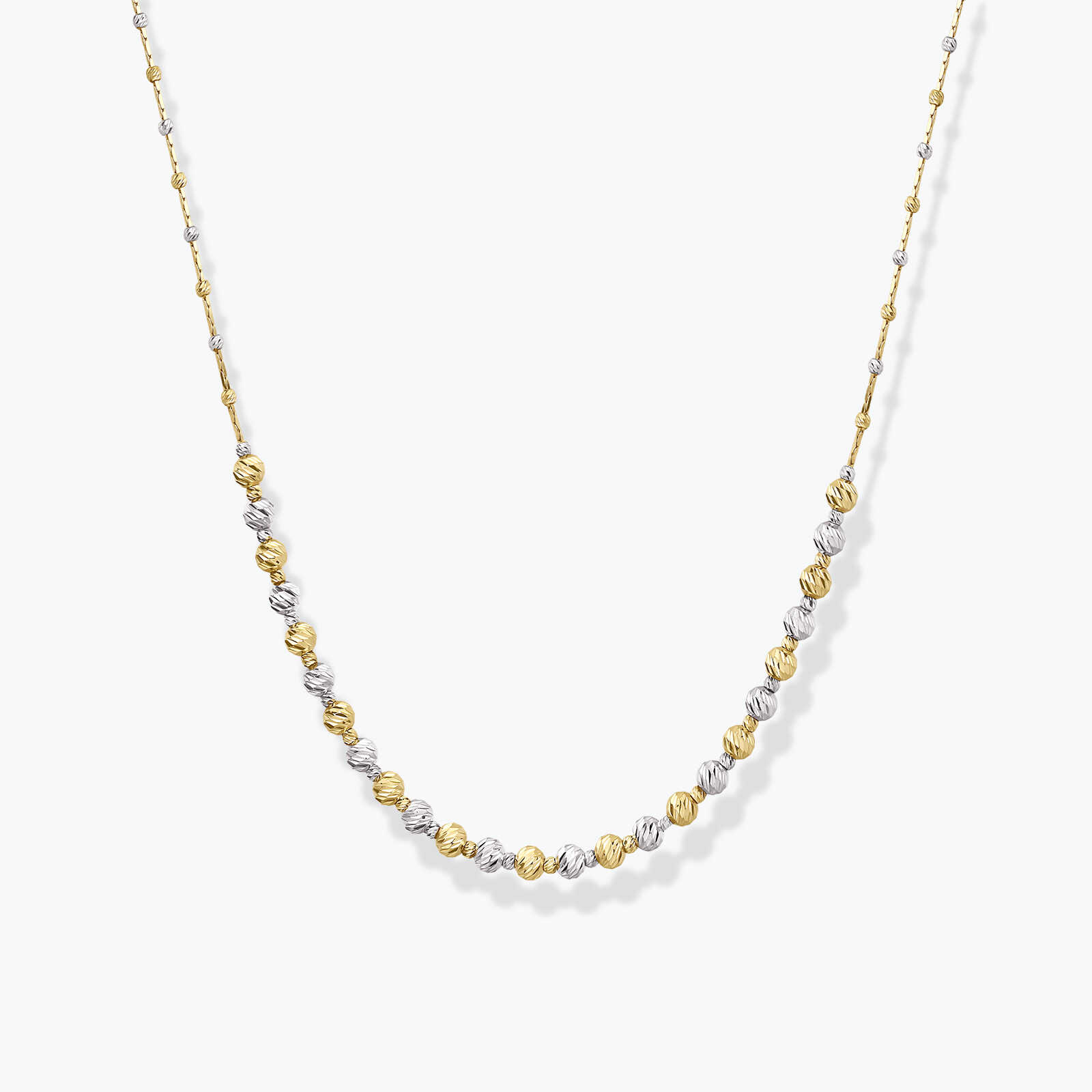 שרשרת זהב עם כדורי זהב בעיבוד לייזר בגווני זהב צהוב ולבן