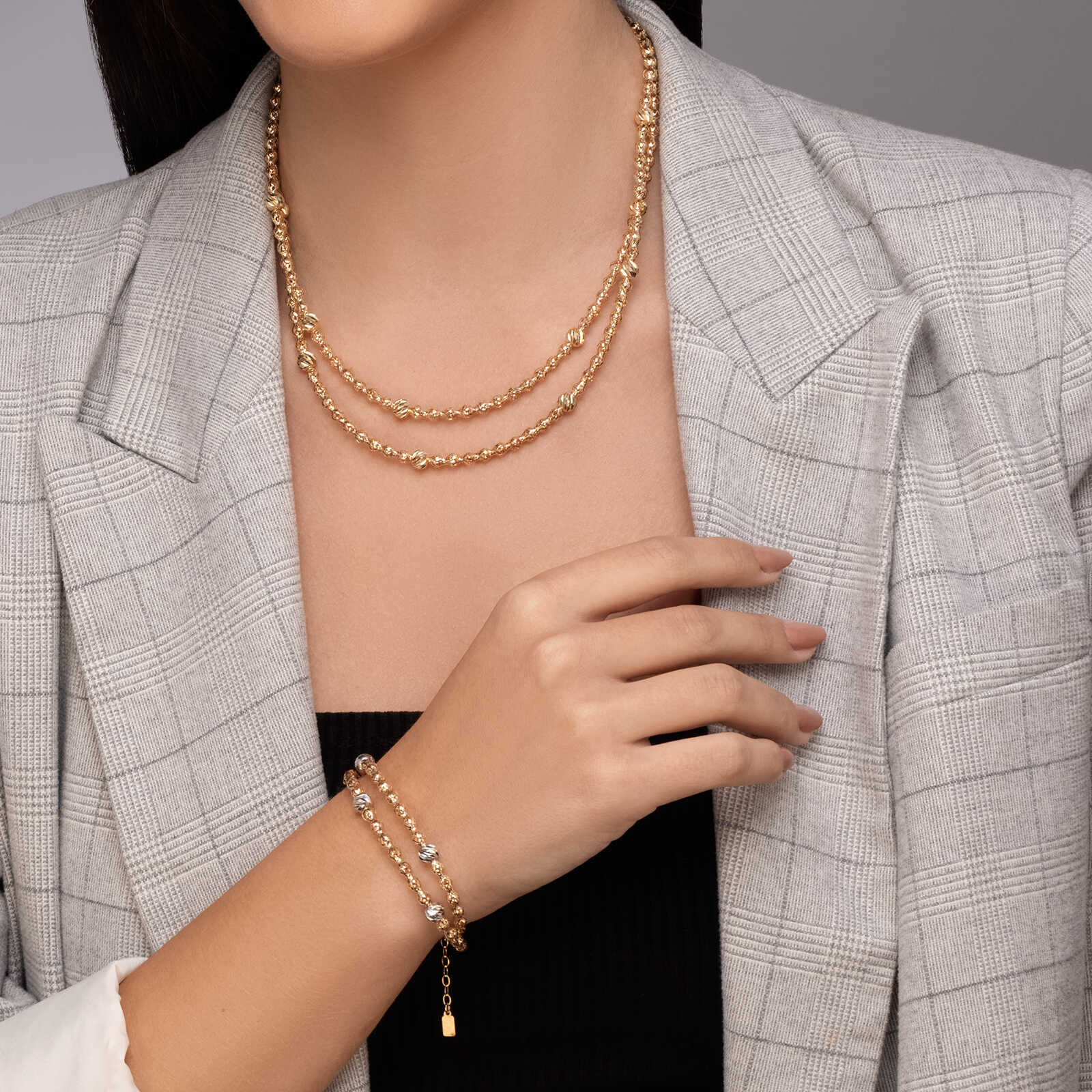 שרשרת זהב כפולה מונקו "נמתחת"- מקולקציית GOLDEN GLOW