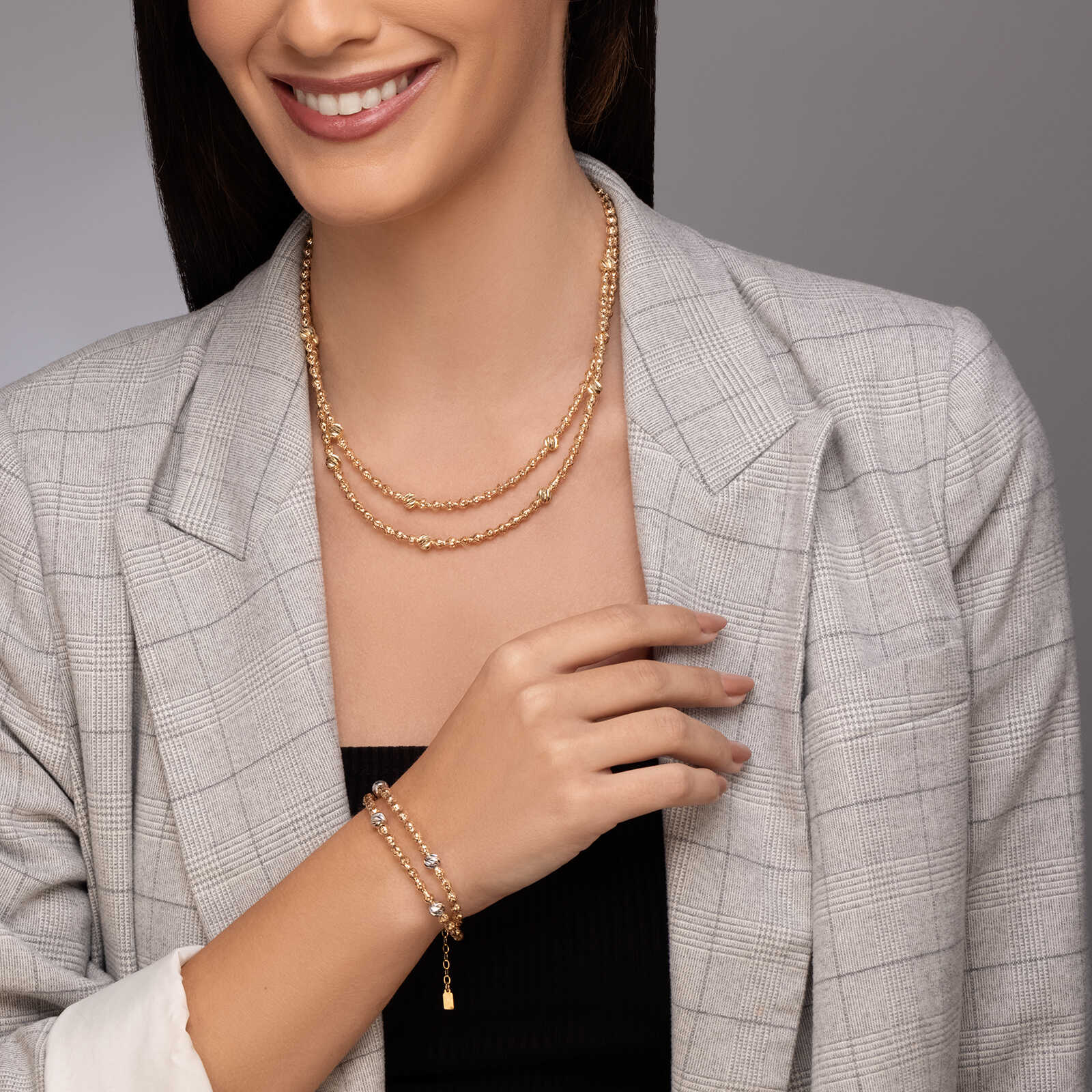 שרשרת זהב כפולה מונקו "נמתחת"- מקולקציית GOLDEN GLOW