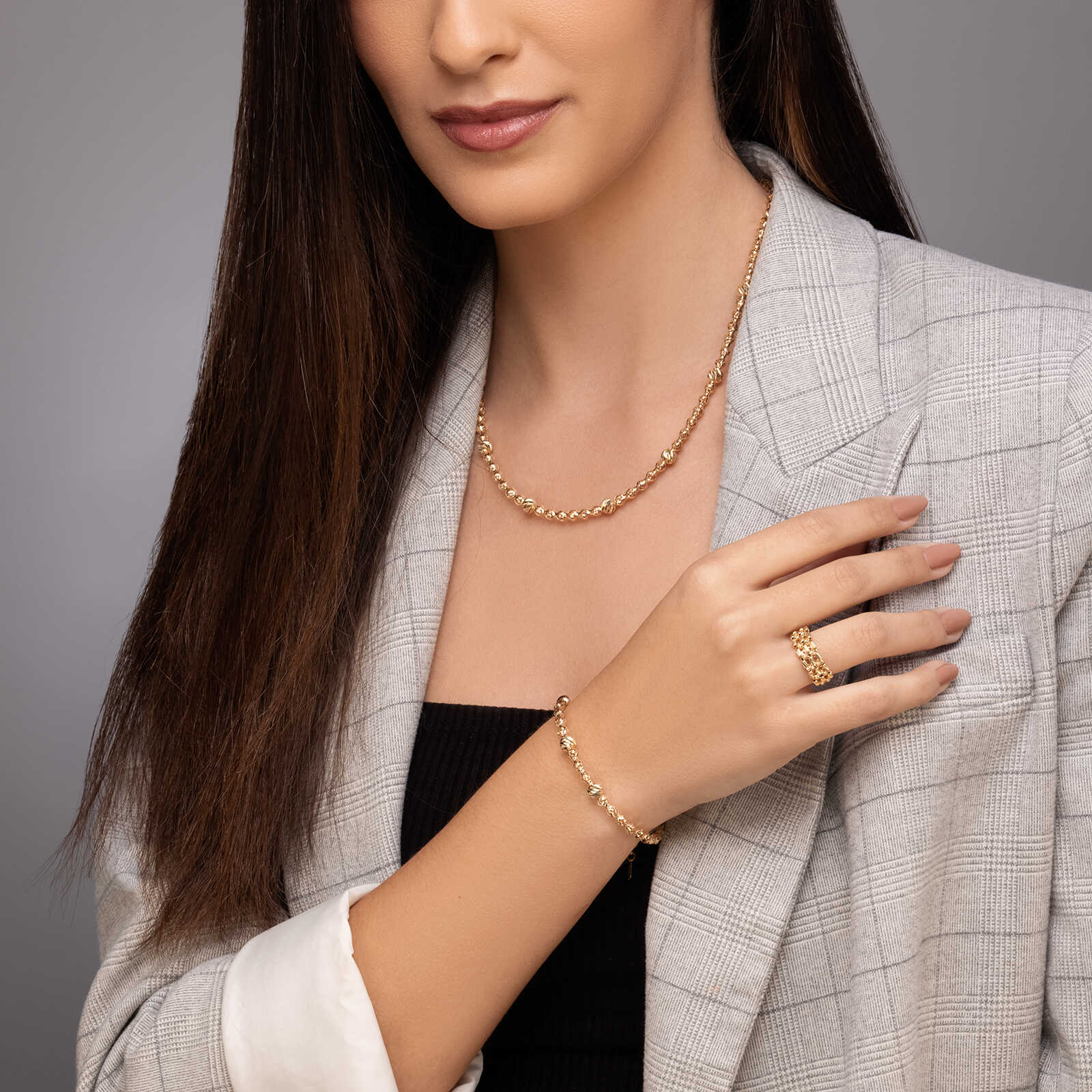 שרשרת זהב מונקו "נמתחת"- מקולקציית GOLDEN GLOW