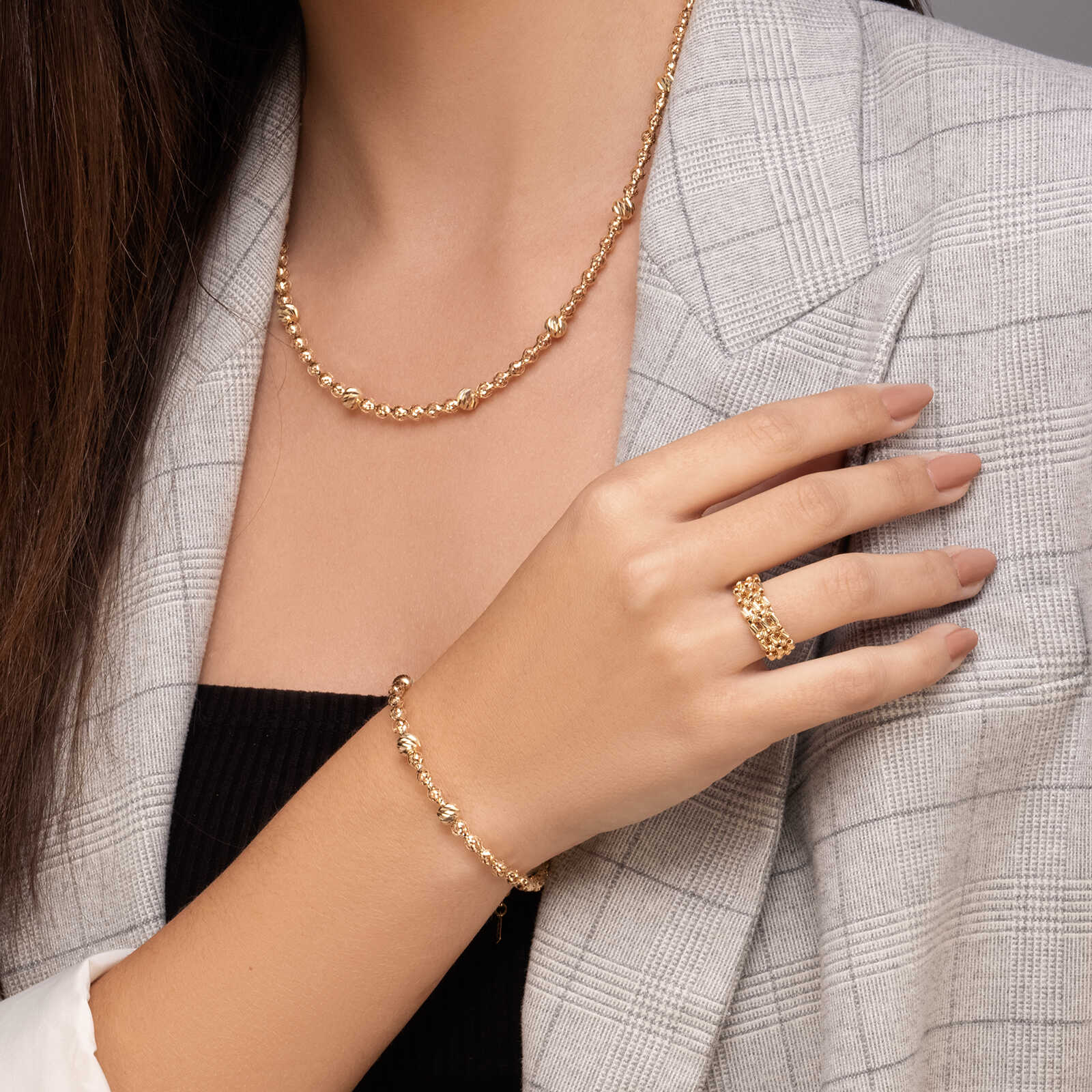 שרשרת זהב מונקו "נמתחת"- מקולקציית GOLDEN GLOW